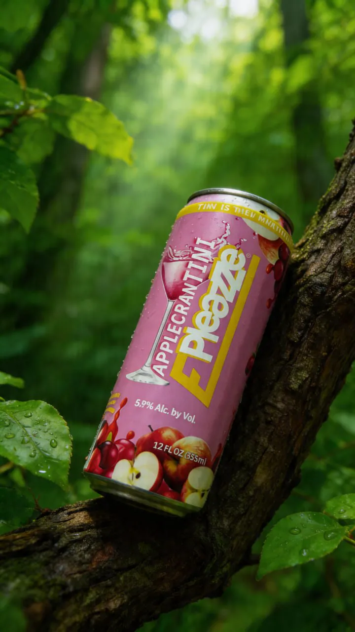 ePleazze AppleCran Tini can in the wild — forest scene